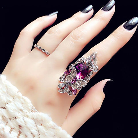 Crystal Butterfly Shape Wedding Ring Party Jewelry Ring Elegant Fashion Classic