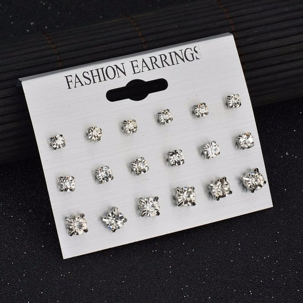 MissCyCy 25 Style Heart Flowers Infinite Symbol Stud Earrings Set 2019 New Rhinestone imitation Pearl Earrings For Women Gift