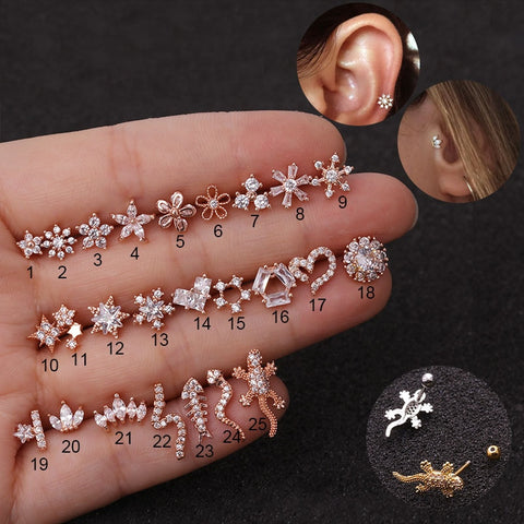 1pc Stainless Steel Cz Star Moon Flower Cartilage Earrings Zircon Love Heart Ear Bone Tragus Rook Conch Helix Piercing Jewelry