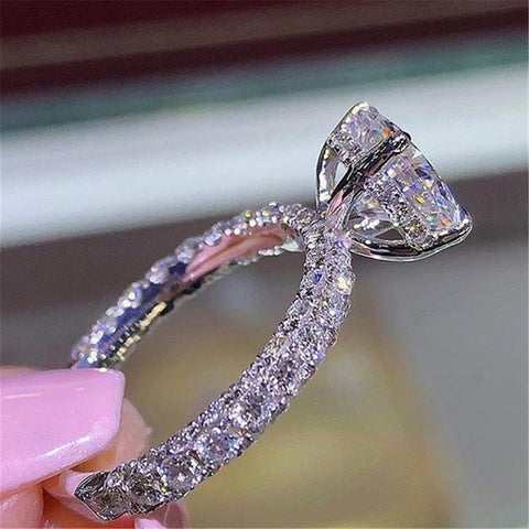 Top Quality Princess Ring Round Crystal Naute Stone For Women Females Rose Gold/Silver Wedding Engagement Party Brand Jewelry