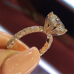 Top Quality Princess Ring Round Crystal Naute Stone For Women Females Rose Gold/Silver Wedding Engagement Party Brand Jewelry