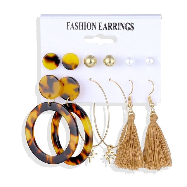 FAMSHIN Tassel Acrylic Earrings For Women Bohemian Earrings Set Big Geometric Earring 2019 Brincos Female DIY Fashion Jewelry