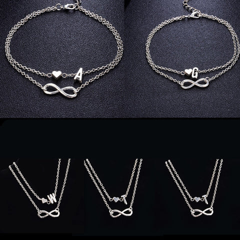 Fashion Bracelets Silver Color Geometric Infinity Symbol 26 Letters / Capital Letter Jewelry Gifts For Women & Girl  21cm,1 PC