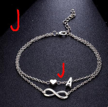 Fashion Bracelets Silver Color Geometric Infinity Symbol 26 Letters / Capital Letter Jewelry Gifts For Women & Girl  21cm,1 PC