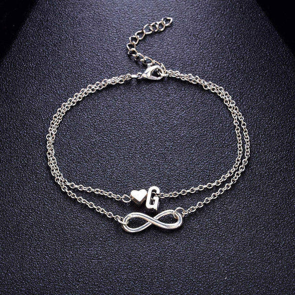 Fashion Bracelets Silver Color Geometric Infinity Symbol 26 Letters / Capital Letter Jewelry Gifts For Women & Girl  21cm,1 PC