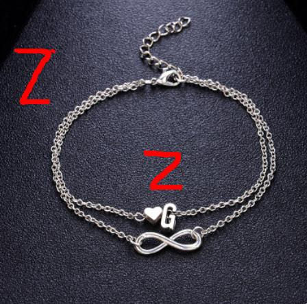 Fashion Bracelets Silver Color Geometric Infinity Symbol 26 Letters / Capital Letter Jewelry Gifts For Women & Girl  21cm,1 PC