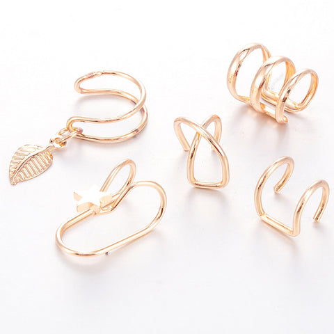2019 Fashion 5Pcs/Set Ear Cuffs Gold Leaf Ear Cuff Clip Earrings for Women Earcuff No Piercing Fake Cartilage Earrings