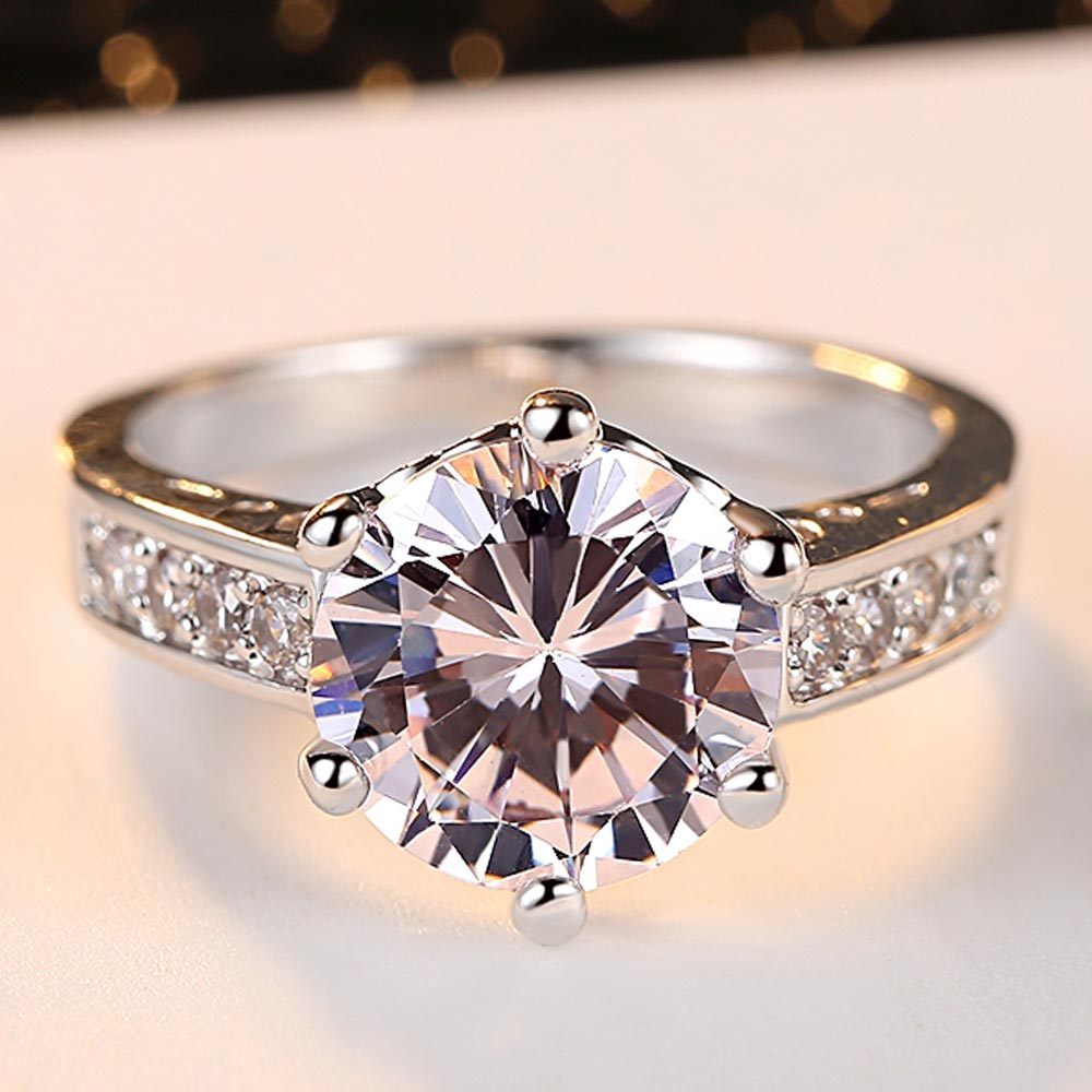 Fashion Show Elegant Temperament Charming Jewelry Ring Inlay Clear CZ Real Rhodium Plated Wedding Ring