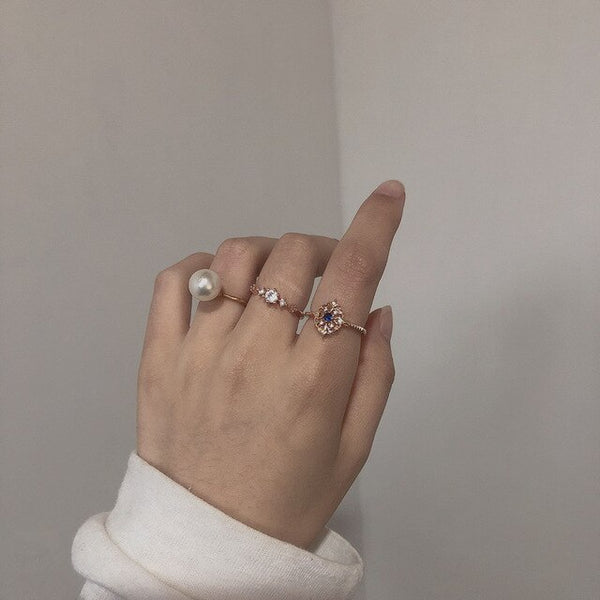 2019 Korea Simple Elegant Temperament Heart-shaped Geometric Irregular Metal Full Crystal Ring Micro-set Party Nightclub Jewelry