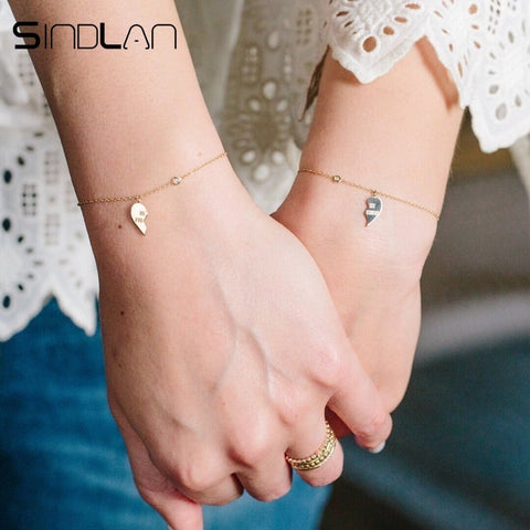 Sindlan 1Pair Unisex Best Friend Bracelets for Women Men Boys Girls Simple Wrist Chain Heart Charm Friendship Bracelet Jewelry