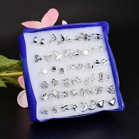 24 Pair/ Set Wholesale Silver Fashion Unisex Mix Styles Stud Earrings Women Men Metal  Plated Stud Earrings Jewelry