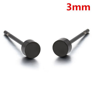 Fashion Women Men Black Round Stainless Steel Simple Ear Studs Earrings 5 Size Punk Earring Jewelry