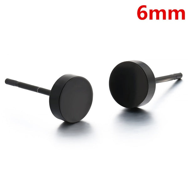 Fashion Women Men Black Round Stainless Steel Simple Ear Studs Earrings 5 Size Punk Earring Jewelry