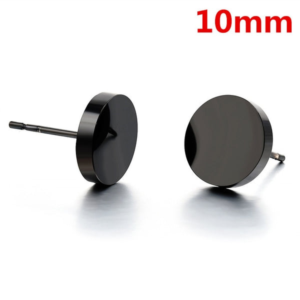 Fashion Women Men Black Round Stainless Steel Simple Ear Studs Earrings 5 Size Punk Earring Jewelry