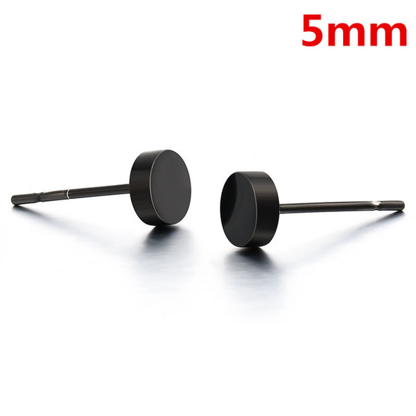 Fashion Women Men Black Round Stainless Steel Simple Ear Studs Earrings 5 Size Punk Earring Jewelry