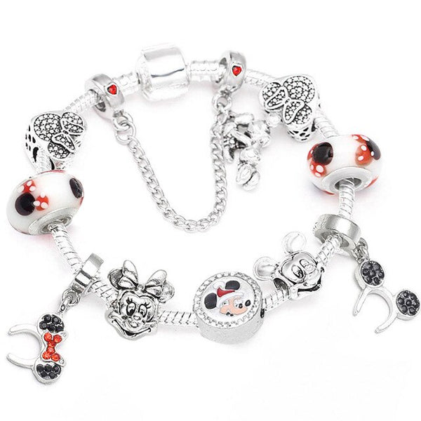 Cartoon Mickey Minnie Beads Charm Bracelet With Silver Snake Chain Pandoro Bracelet & Bangle For Women Kids Jewelry Dropshipping