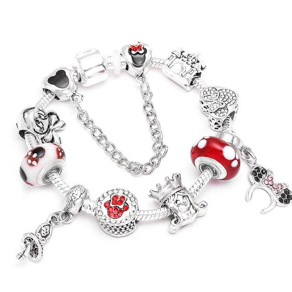 Cartoon Mickey Minnie Beads Charm Bracelet With Silver Snake Chain Pandoro Bracelet & Bangle For Women Kids Jewelry Dropshipping