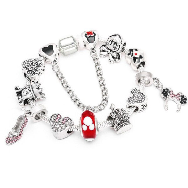 Cartoon Mickey Minnie Beads Charm Bracelet With Silver Snake Chain Pandoro Bracelet & Bangle For Women Kids Jewelry Dropshipping