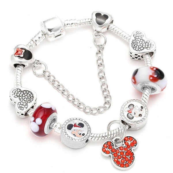 Cartoon Mickey Minnie Beads Charm Bracelet With Silver Snake Chain Pandoro Bracelet & Bangle For Women Kids Jewelry Dropshipping