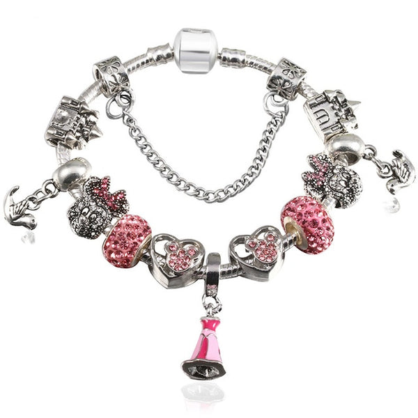 Cartoon Mickey Minnie Beads Charm Bracelet With Silver Snake Chain Pandoro Bracelet & Bangle For Women Kids Jewelry Dropshipping