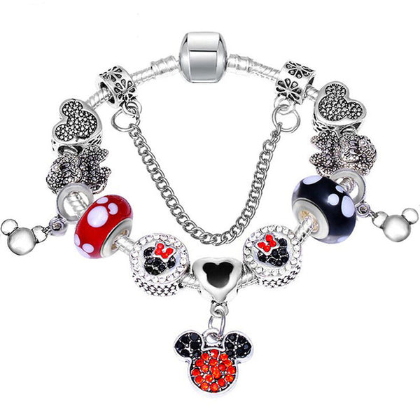 Cartoon Mickey Minnie Beads Charm Bracelet With Silver Snake Chain Pandoro Bracelet & Bangle For Women Kids Jewelry Dropshipping