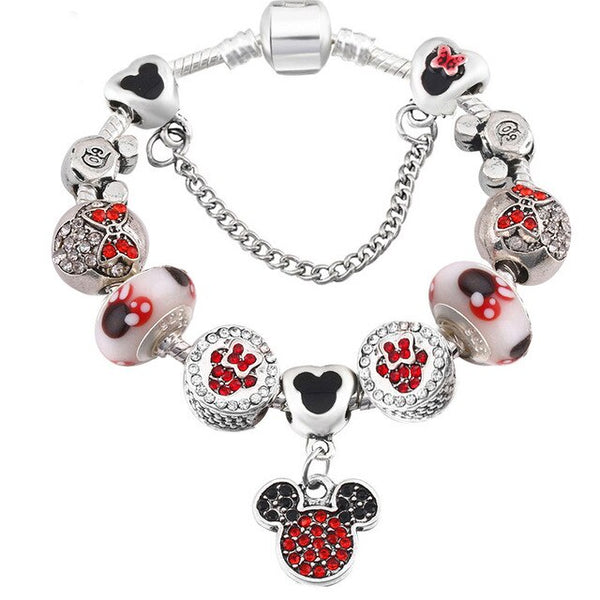 Cartoon Mickey Minnie Beads Charm Bracelet With Silver Snake Chain Pandoro Bracelet & Bangle For Women Kids Jewelry Dropshipping