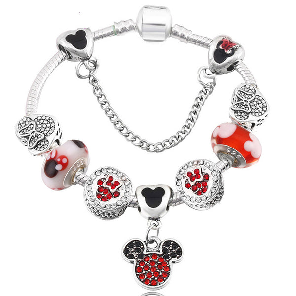 Cartoon Mickey Minnie Beads Charm Bracelet With Silver Snake Chain Pandoro Bracelet & Bangle For Women Kids Jewelry Dropshipping