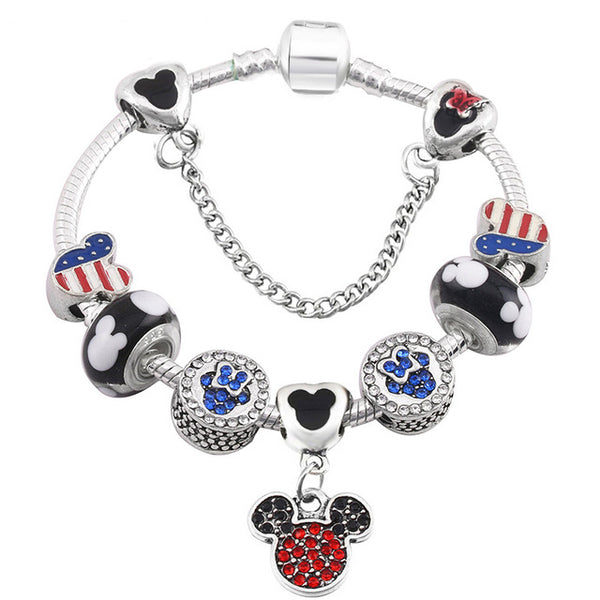 Cartoon Mickey Minnie Beads Charm Bracelet With Silver Snake Chain Pandoro Bracelet & Bangle For Women Kids Jewelry Dropshipping