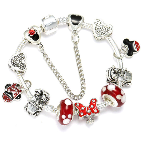 Cartoon Mickey Minnie Beads Charm Bracelet With Silver Snake Chain Pandoro Bracelet & Bangle For Women Kids Jewelry Dropshipping