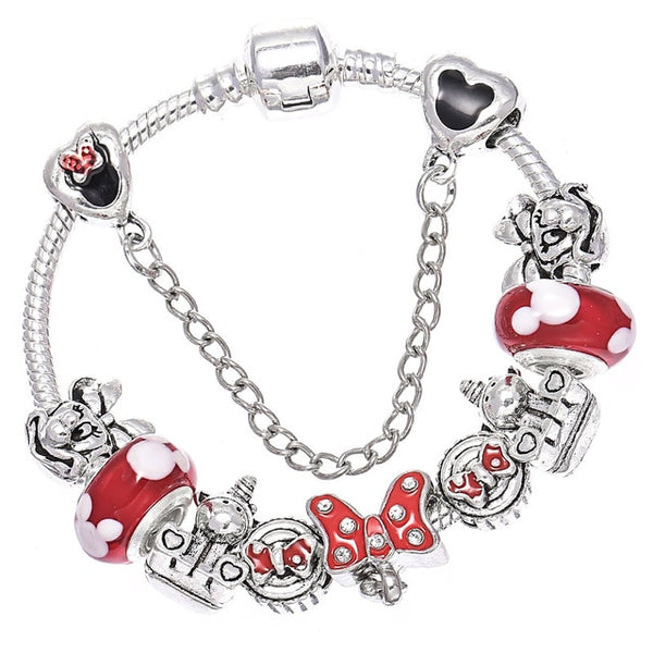 Cartoon Mickey Minnie Beads Charm Bracelet With Silver Snake Chain Pandoro Bracelet & Bangle For Women Kids Jewelry Dropshipping