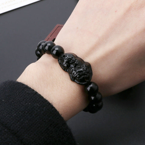 Feng Shui Obsidian Stone Wealth Pi Xiu Bracelet Attract Wealth and Good Luck Bracelet