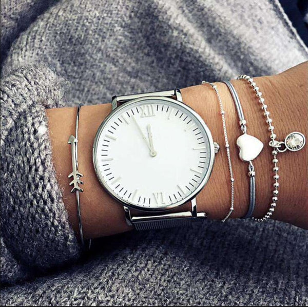 Qiao La 5pcs/set Women Fashion Bracelets Round And Silver Beads Bracelet Women's Girl Trendy Jewelry Female Bracelet Jewelry