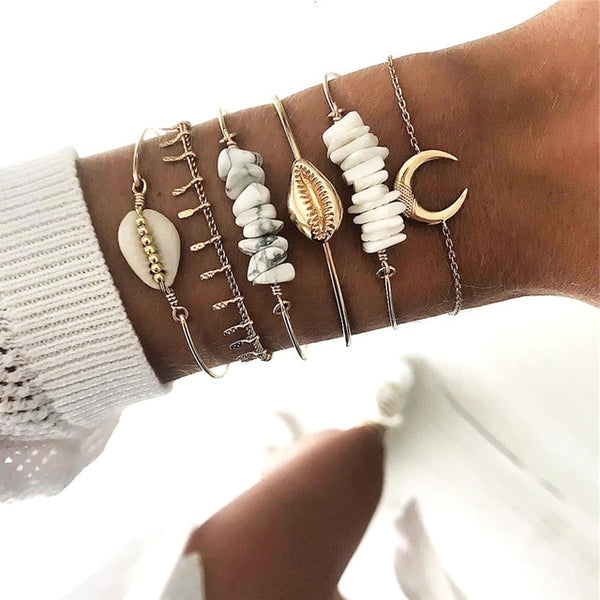 Qiao La 5pcs/set Women Fashion Bracelets Round And Silver Beads Bracelet Women's Girl Trendy Jewelry Female Bracelet Jewelry