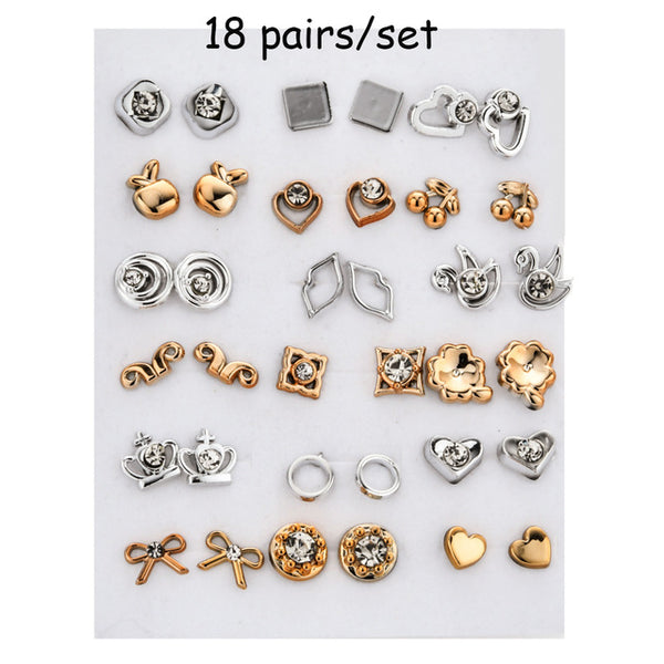 100 Pairs Women Acrylic Crystal Small Stud Earrings Sets Girl Child Heart Star Animal Moon Crown Earring Jewelry