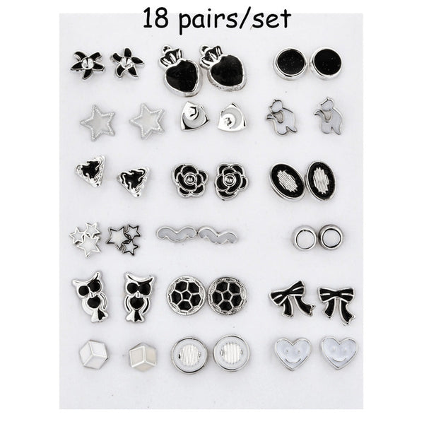 100 Pairs Women Acrylic Crystal Small Stud Earrings Sets Girl Child Heart Star Animal Moon Crown Earring Jewelry