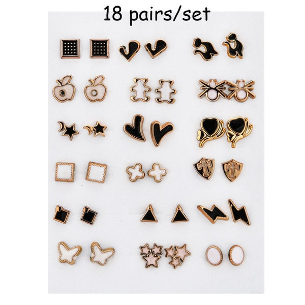 100 Pairs Women Acrylic Crystal Small Stud Earrings Sets Girl Child Heart Star Animal Moon Crown Earring Jewelry