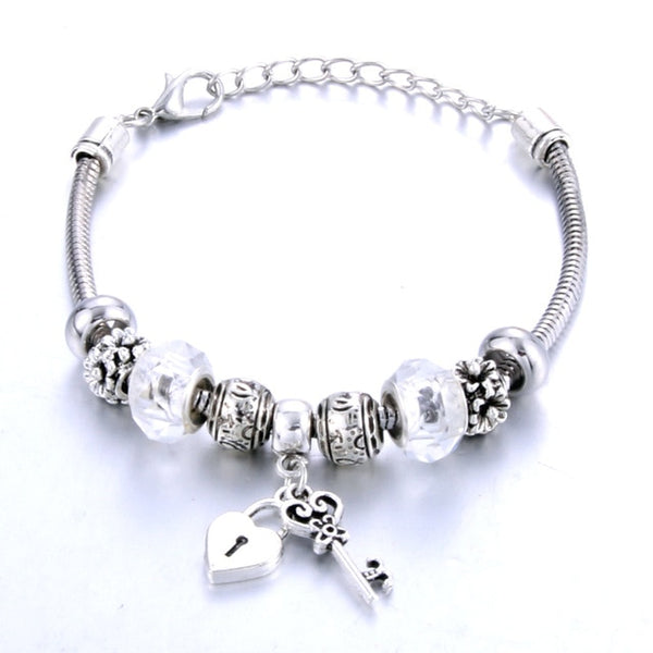 Romantic Love DIY Charm Bracelet Love Heart Key and Lock Bracelet for Women Jewelry Christmas New Year's Gift