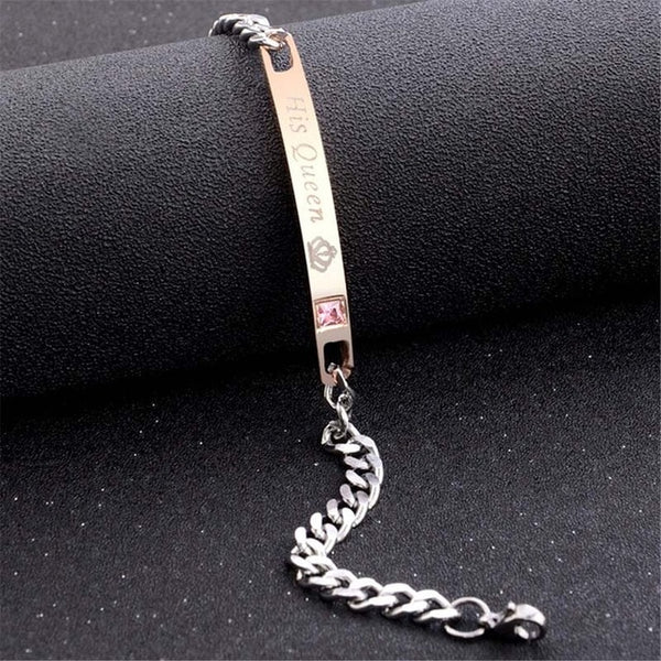 2pcs Jewelry Her King His Queen Lovers Bracelet Stainless Steel Crystal Crown Charm Bracelets Women Men Gifts Couples Link Chain