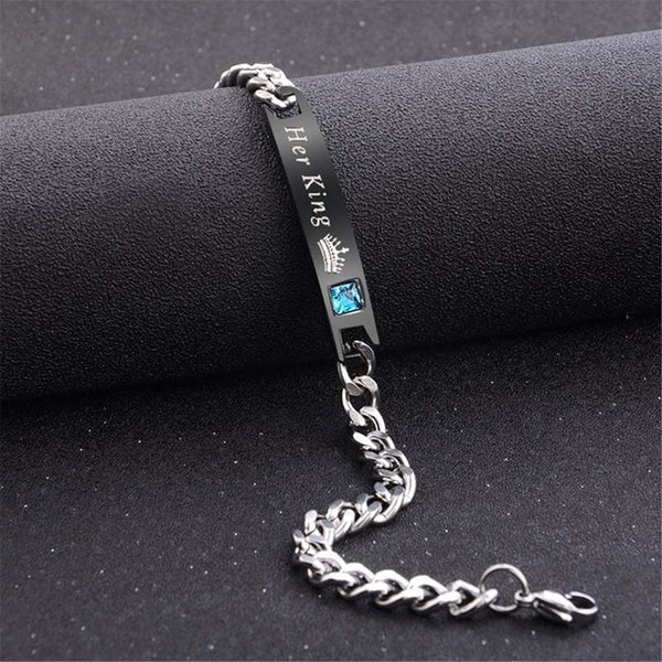 2pcs Jewelry Her King His Queen Lovers Bracelet Stainless Steel Crystal Crown Charm Bracelets Women Men Gifts Couples Link Chain