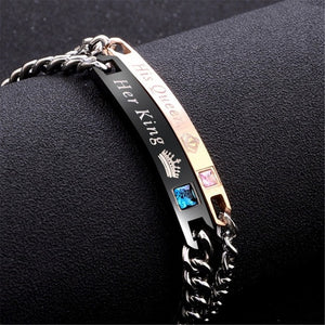 2pcs Jewelry Her King His Queen Lovers Bracelet Stainless Steel Crystal Crown Charm Bracelets Women Men Gifts Couples Link Chain