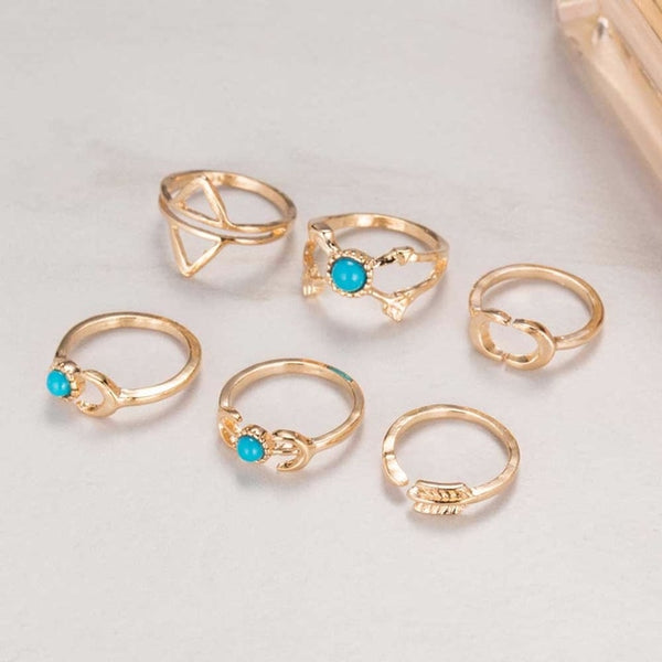 6pcs/lot Unique Leaf Crystal Ring Set Punk Style Gold Color Knuckle Rings For Women Midi Finger Knuckle Link Chain Rings Set