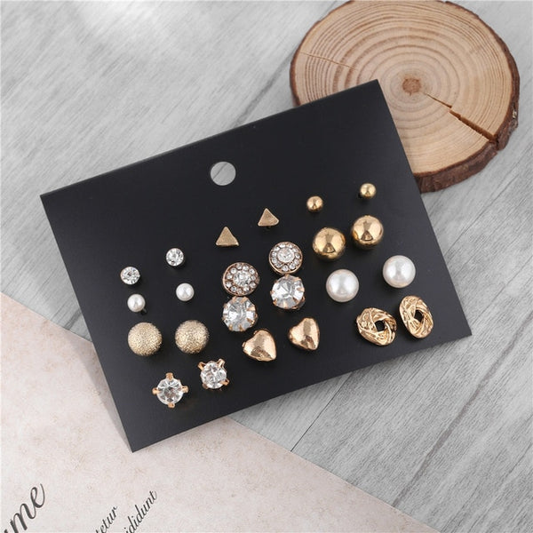 2019 Crystal Simulated Pearl Earrings Set Women Jewelry Accessories Piercing Ball Stud Earring Kit Bijouteria Brincos Wholesale