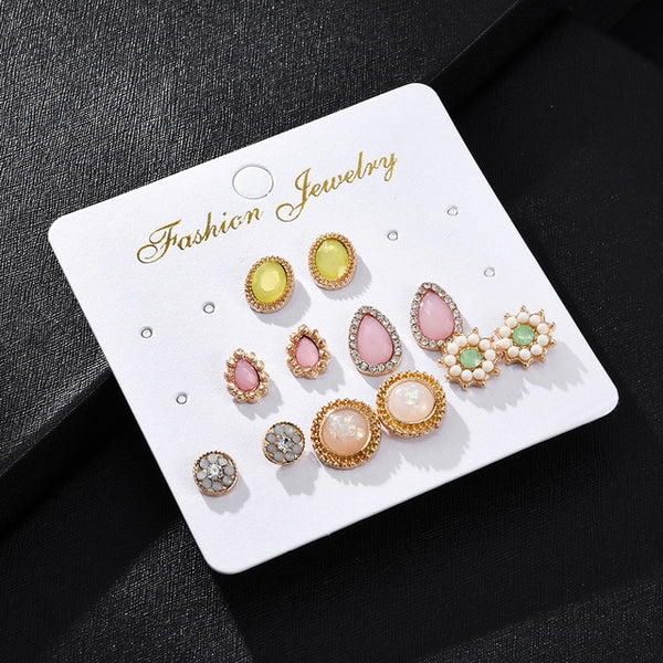 2019 Crystal Simulated Pearl Earrings Set Women Jewelry Accessories Piercing Ball Stud Earring Kit Bijouteria Brincos Wholesale