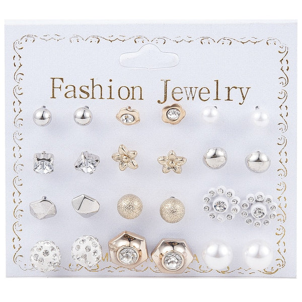 2019 Crystal Simulated Pearl Earrings Set Women Jewelry Accessories Piercing Ball Stud Earring Kit Bijouteria Brincos Wholesale