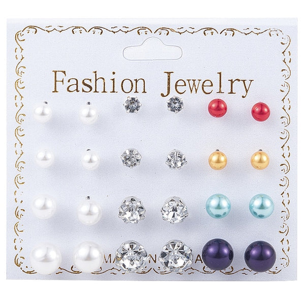 2019 Crystal Simulated Pearl Earrings Set Women Jewelry Accessories Piercing Ball Stud Earring Kit Bijouteria Brincos Wholesale