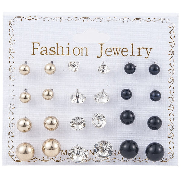 2019 Crystal Simulated Pearl Earrings Set Women Jewelry Accessories Piercing Ball Stud Earring Kit Bijouteria Brincos Wholesale