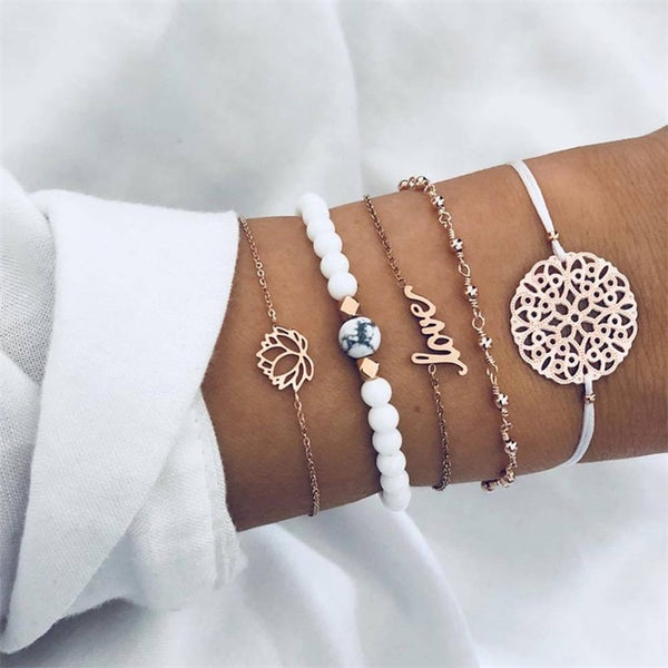 VKME Bracelet Set Europe and America Rubble Tassel Round Stone Fashion Trend Wind Bracelet Fashion Jewelry Women's Gifts