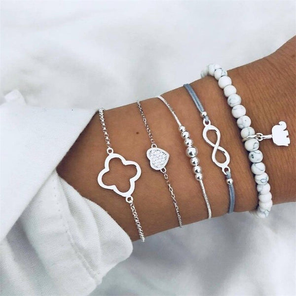 VKME Bracelet Set Europe and America Rubble Tassel Round Stone Fashion Trend Wind Bracelet Fashion Jewelry Women's Gifts