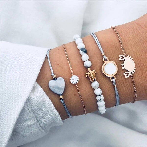 VKME Bracelet Set Europe and America Rubble Tassel Round Stone Fashion Trend Wind Bracelet Fashion Jewelry Women's Gifts