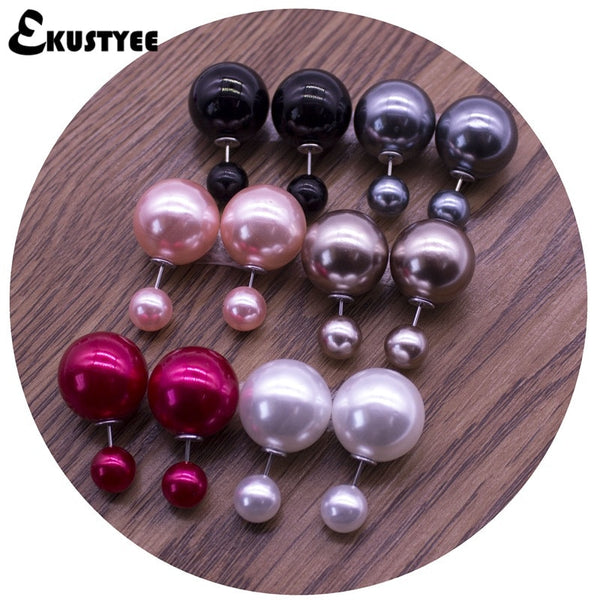 6 Pairs/lot Double Sided Earrings Wholesale Fashion Pendiente Brinco 16mm/8mm Double Pearl Earrings in Jewelry for Women